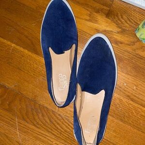 franco sarto blue suede loafers rubber bottom leather flat walking shoe pointed